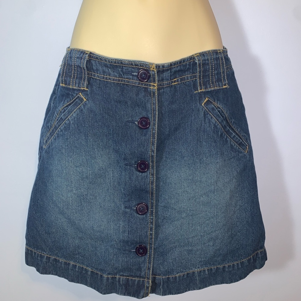 St. Johns Bay vintage Y2K Blue Denim Skirt skort with Button down front cotton 4